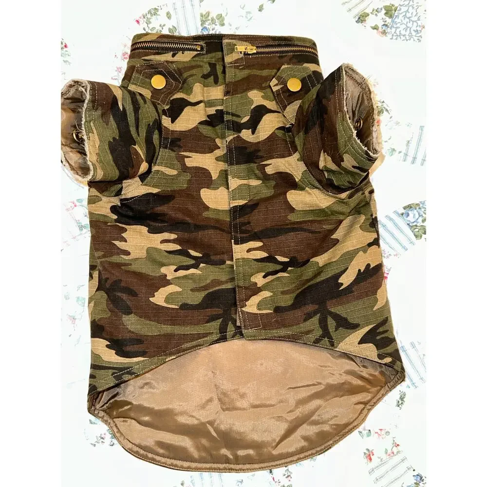 NWOT WARM LINED CAMO DRAGON EMBROIDERY DOG COAT 100% COTTON